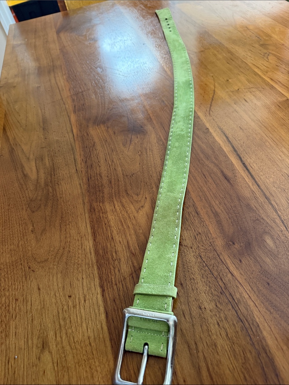 Prada Light Green Suede Belt with Silver-Tone Buckle - Picture 2 of 8